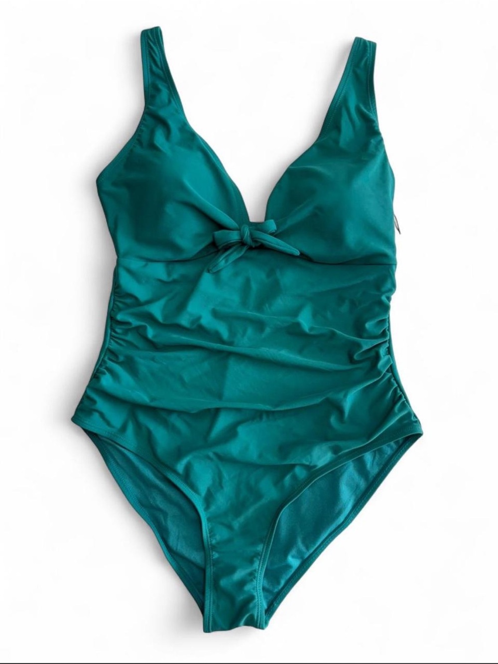 Nicole Miller Teal Ruched One-Piece Swimsuit with Front Knot